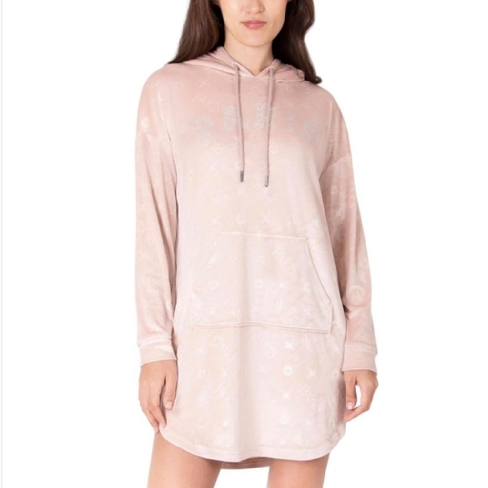 Paris Hilton Sleepwear Hoodie Dress Pink Rhinestone Velour